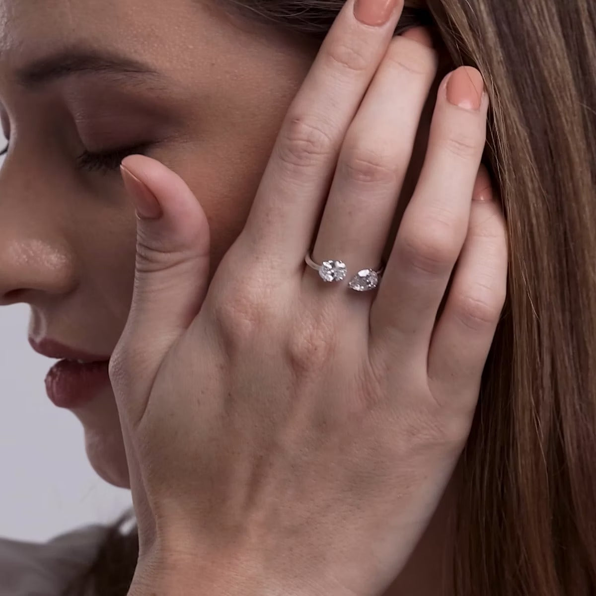 1 1/2 Toi Et Moi Pear and Oval Moissanite Diamond Fashion Ring