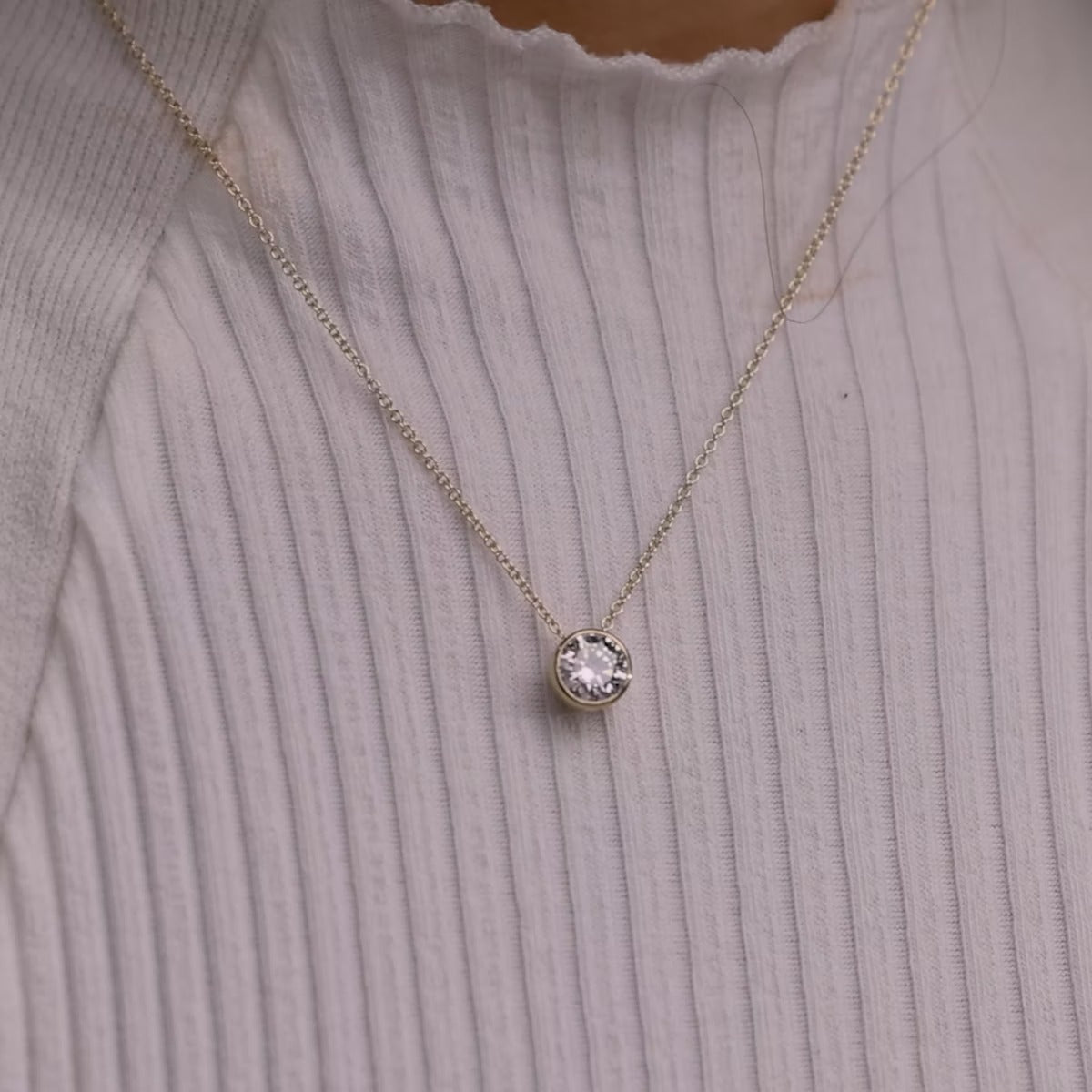 2 ctw Round Moissanite Diamond Bezel Set Solitaire Pendant with Adjustable Chain