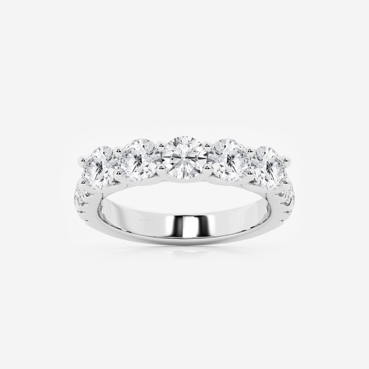 Round Moissanite Diamond Five Stone with Side Stones Fashion Band