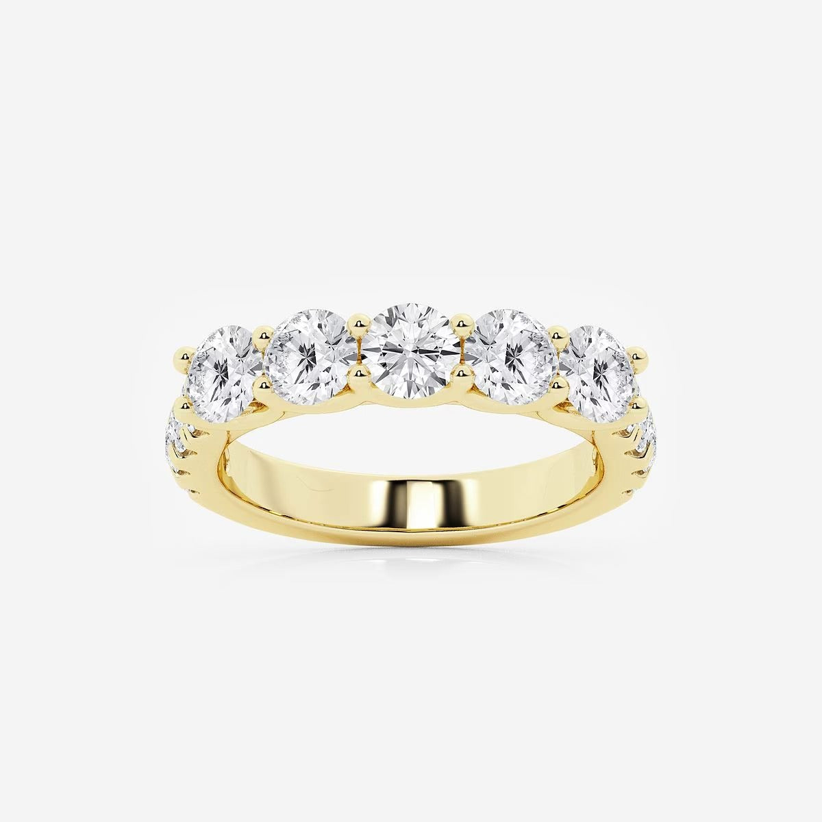 Round Moissanite Diamond Five Stone with Side Stones Fashion Band