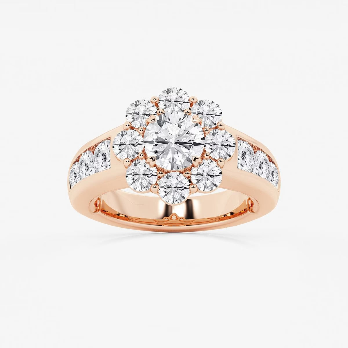 3 1/4 ctw Round Moissanite Diamond Floral Ring with Channel Set