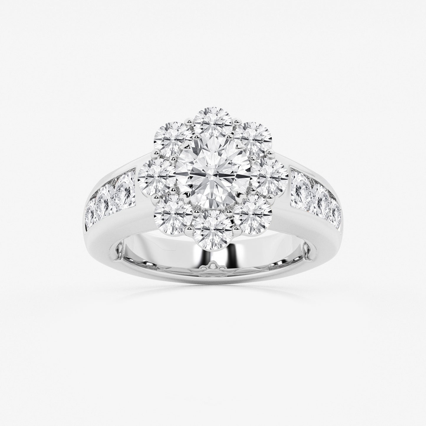 3 1/4 ctw Round Moissanite Diamond Floral Ring with Channel Set