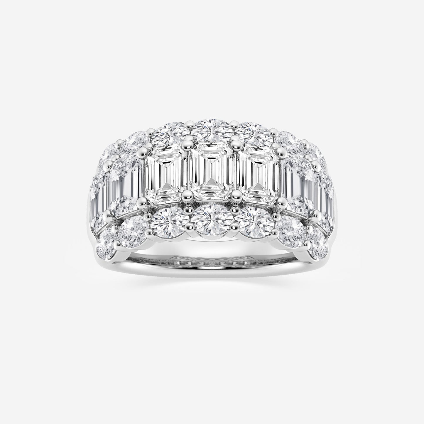 Badgley Mischka Near-Colorless 5 ctw Emerald Moissanite Diamond Three Row Fashion Band