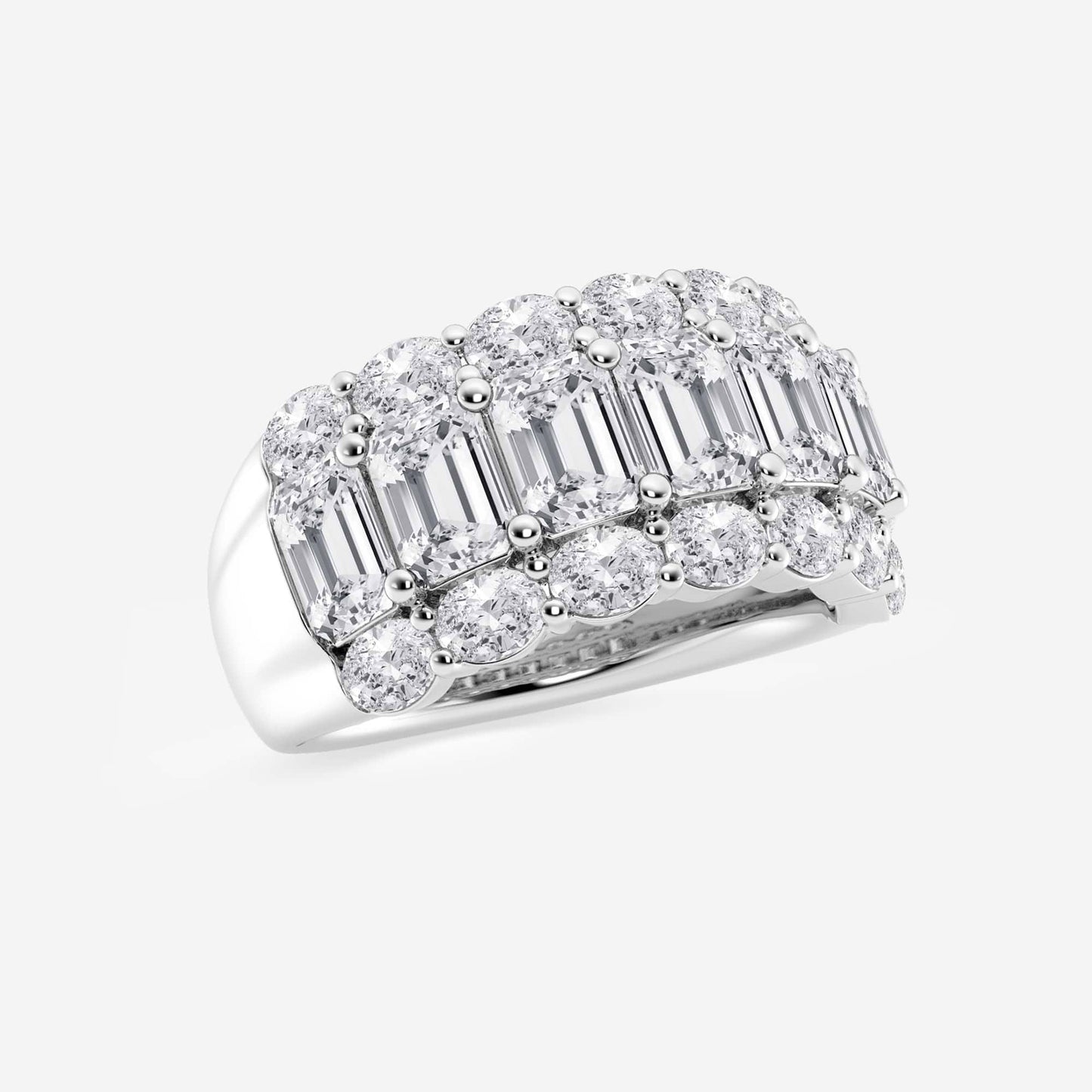 Badgley Mischka Near-Colorless 5 ctw Emerald Moissanite Diamond Three Row Fashion Band