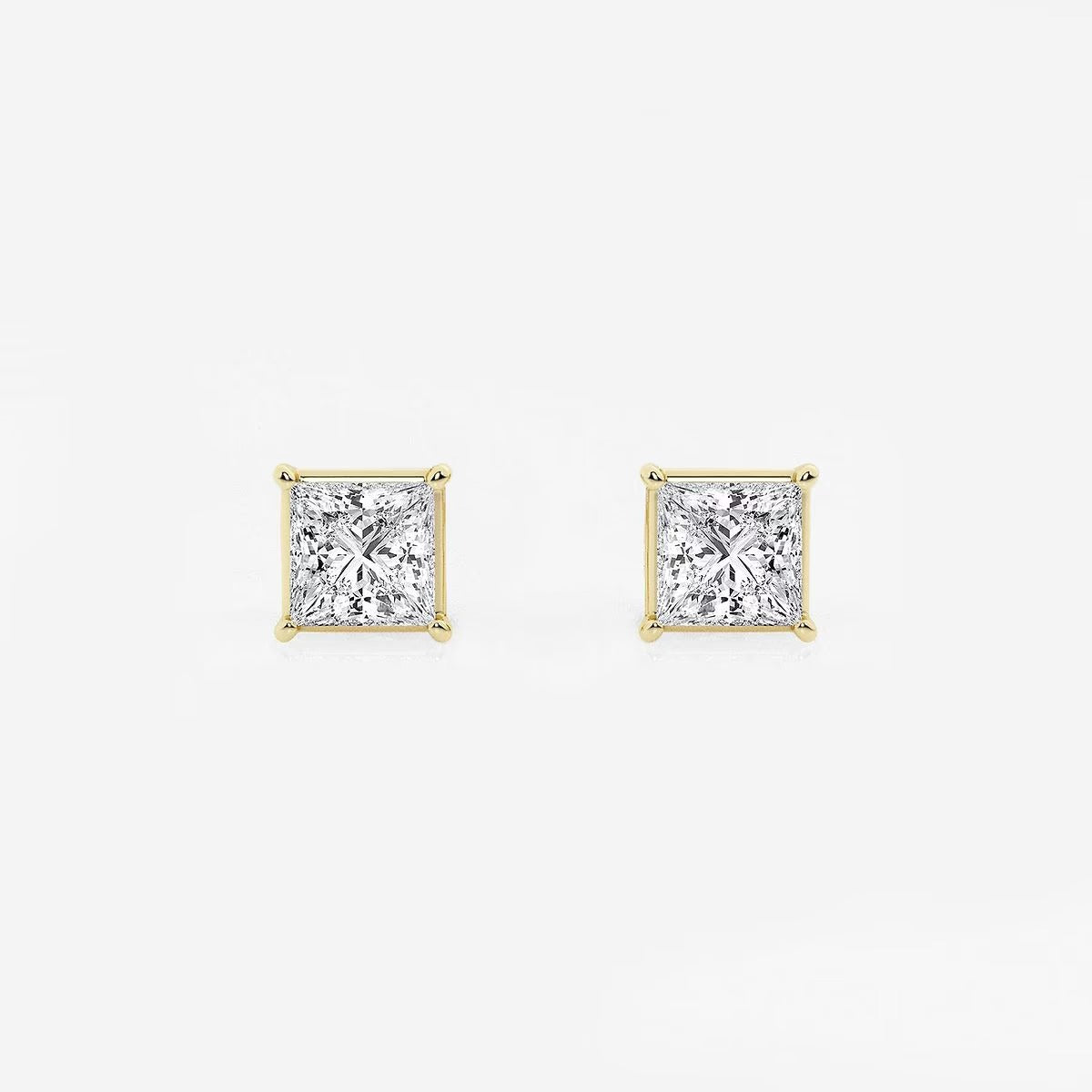 Princess Moissanite Diamond Solitaire Stud Earrings