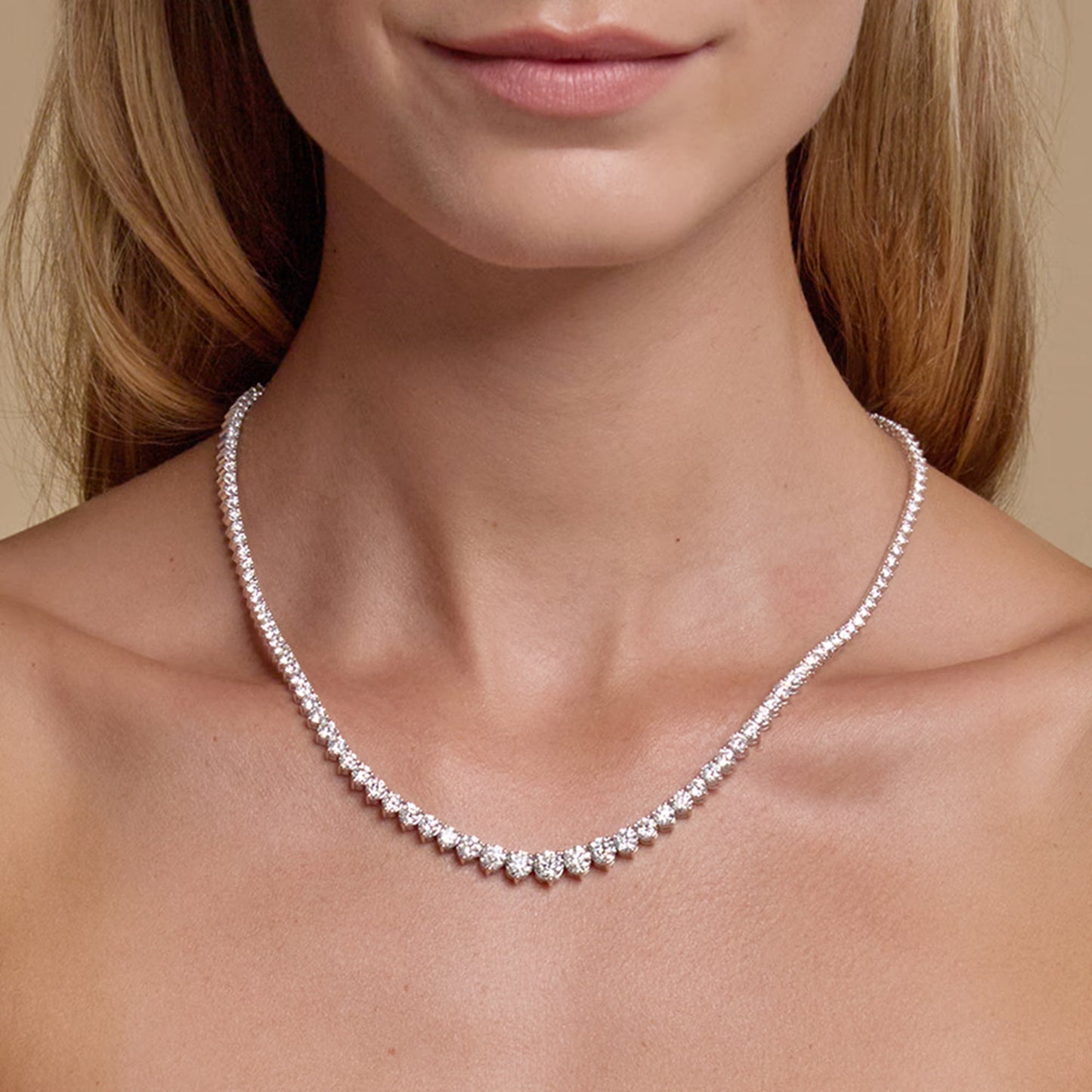 Round Moissanite Diamond Graduated Riviera Fashion Necklace