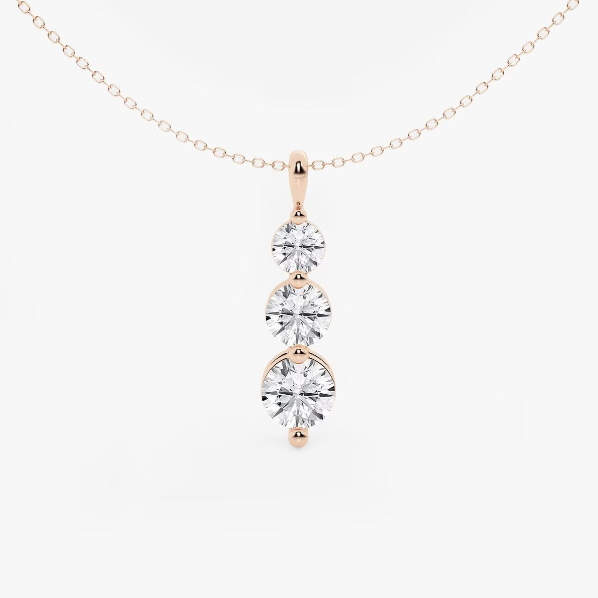 Round Moissanite Diamond Three-Stone Drop Fashion Pendant with Adjustable Chain