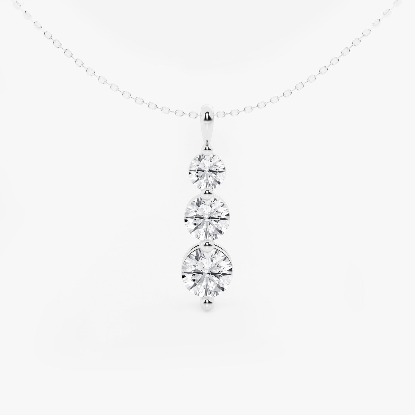 Round Moissanite Diamond Three-Stone Drop Fashion Pendant with Adjustable Chain