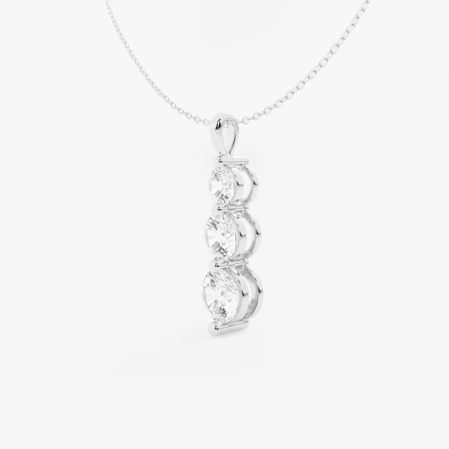 Round Moissanite Diamond Three-Stone Drop Fashion Pendant with Adjustable Chain
