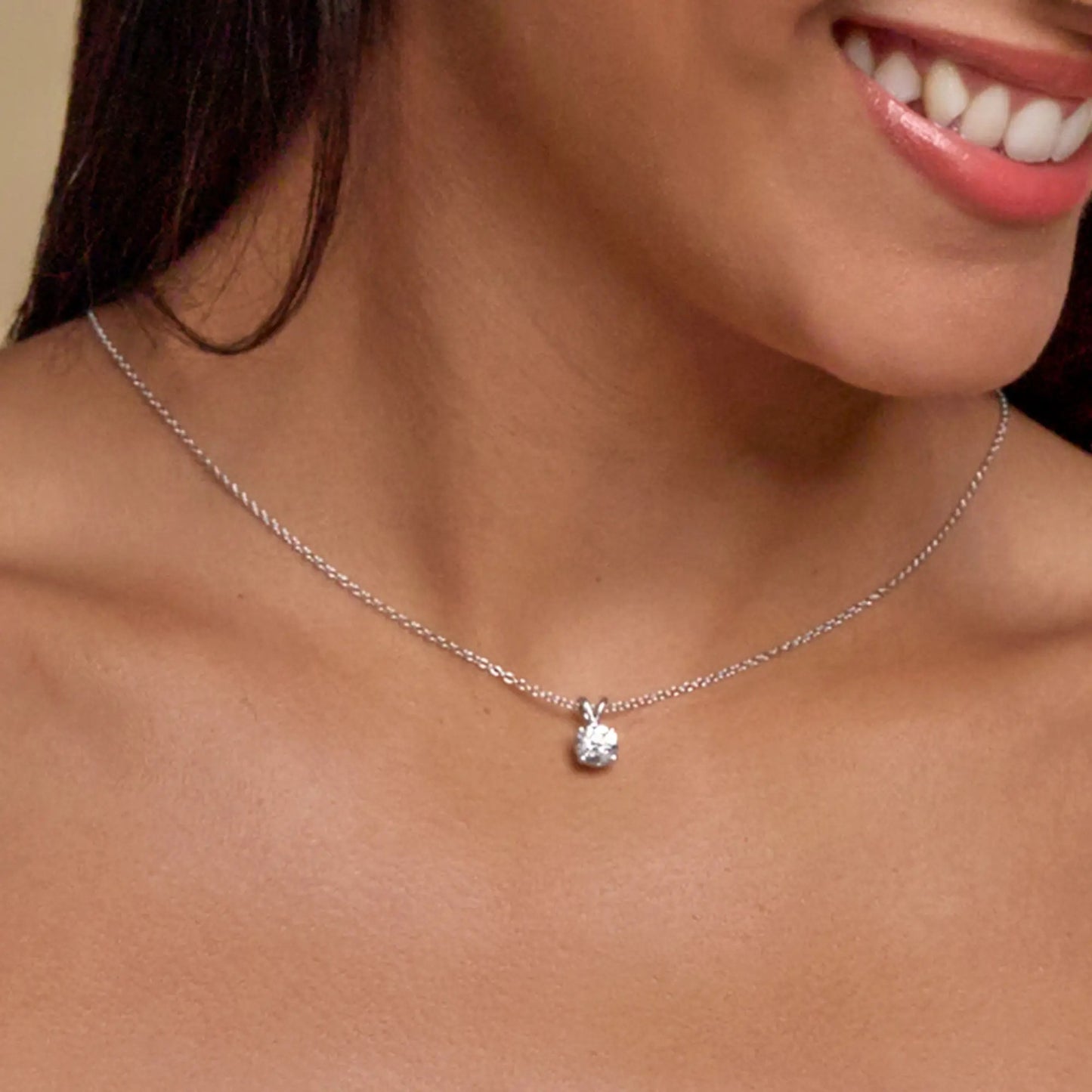 Round Moissanite Diamond Split Bail Solitaire Pendant with Adjustable Chain