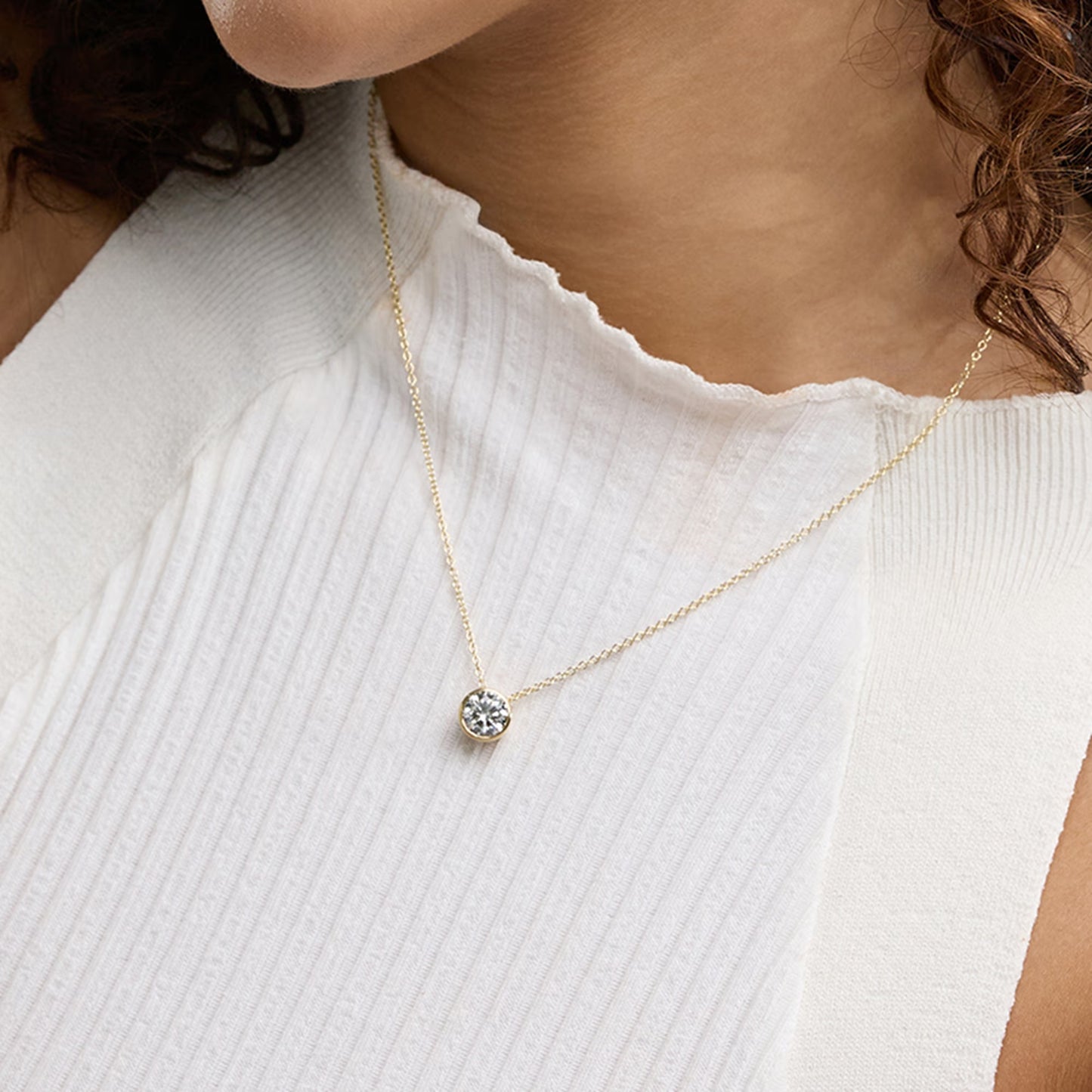 2 ctw Round Moissanite Diamond Bezel Set Solitaire Pendant with Adjustable Chain