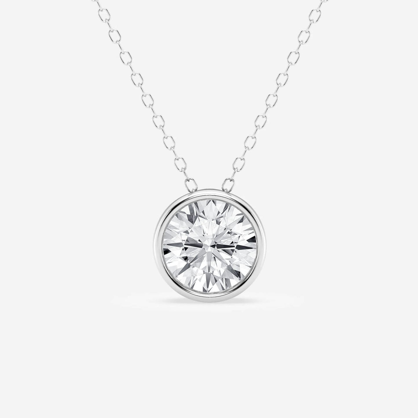 2 ctw Round Moissanite Diamond Bezel Set Solitaire Pendant with Adjustable Chain