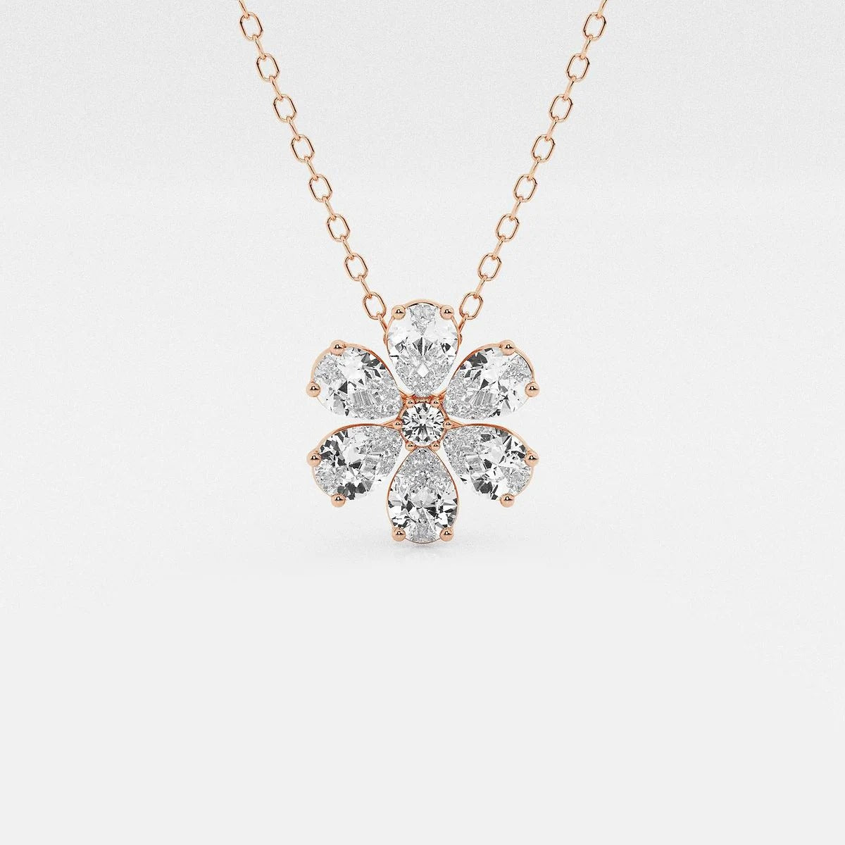 Badgley Mischka 7/8 ctw Pear and Round Moissanite Diamond Flower Fashion Pendant with Adjustable Chain