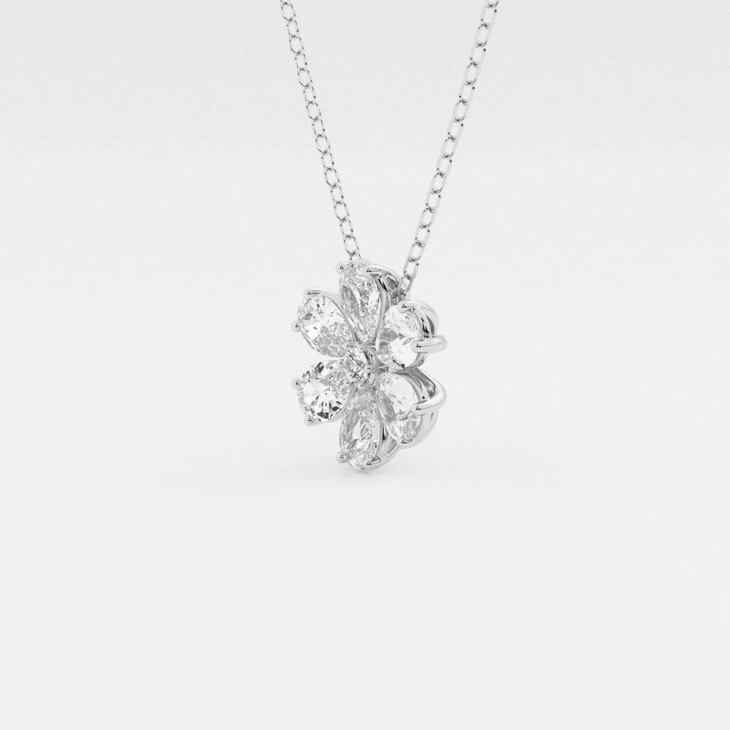 Badgley Mischka 7/8 ctw Pear and Round Moissanite Diamond Flower Fashion Pendant with Adjustable Chain