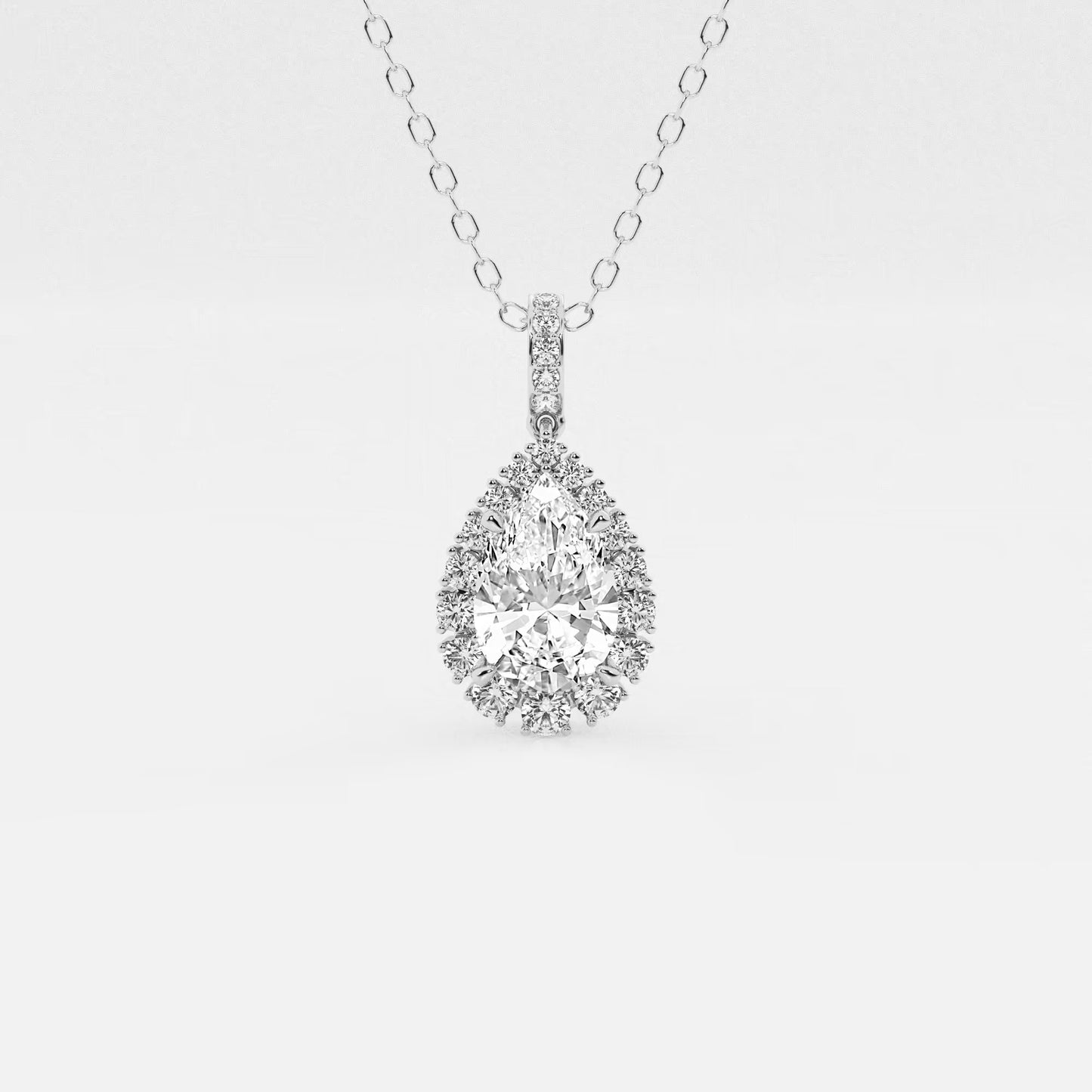 Badgley Mischka Near-Colorless 2 1/4 ctw Pear Moissanite Diamond Halo Pendant with Adjustable Chain