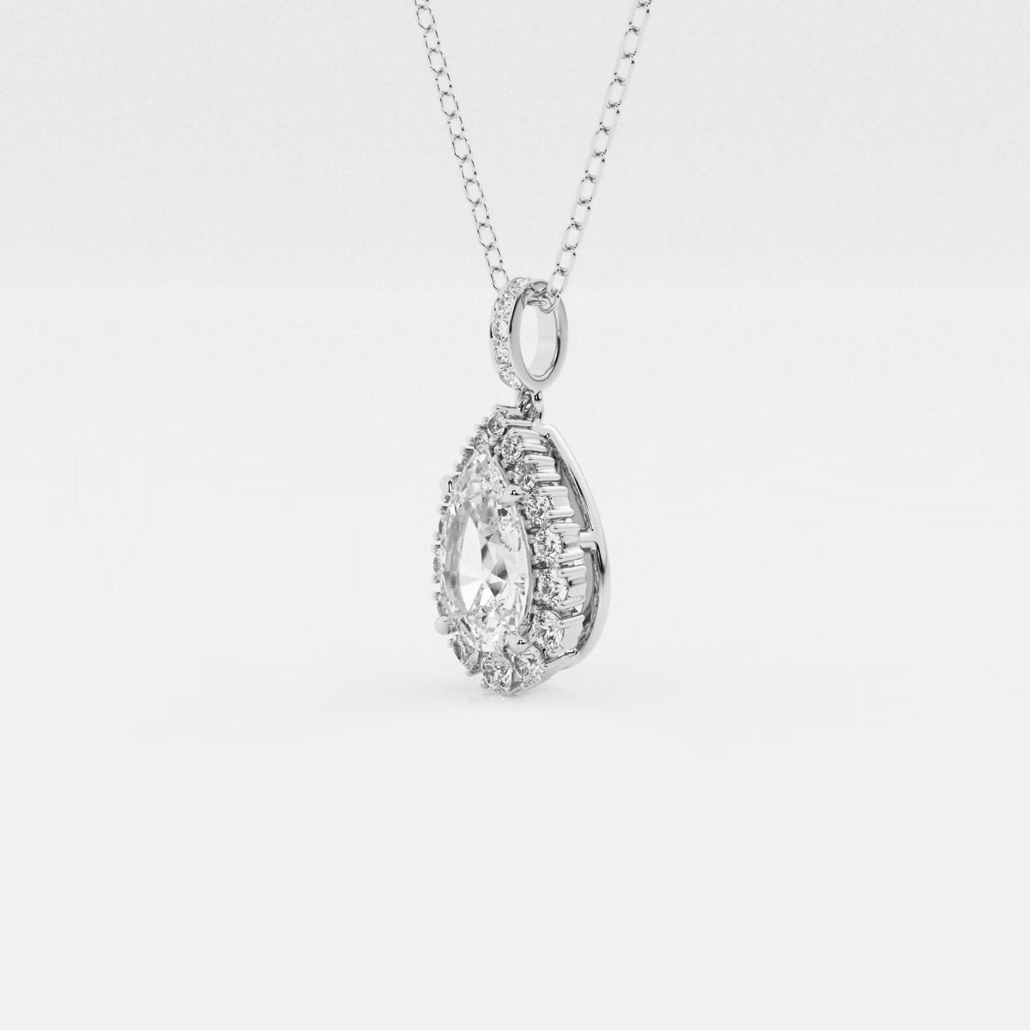 Badgley Mischka Near-Colorless 2 1/4 ctw Pear Moissanite Diamond Halo Pendant with Adjustable Chain