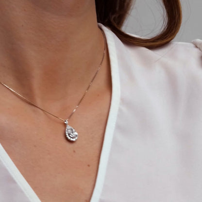 Badgley Mischka Near-Colorless 2 1/4 ctw Pear Moissanite Diamond Halo Pendant with Adjustable Chain