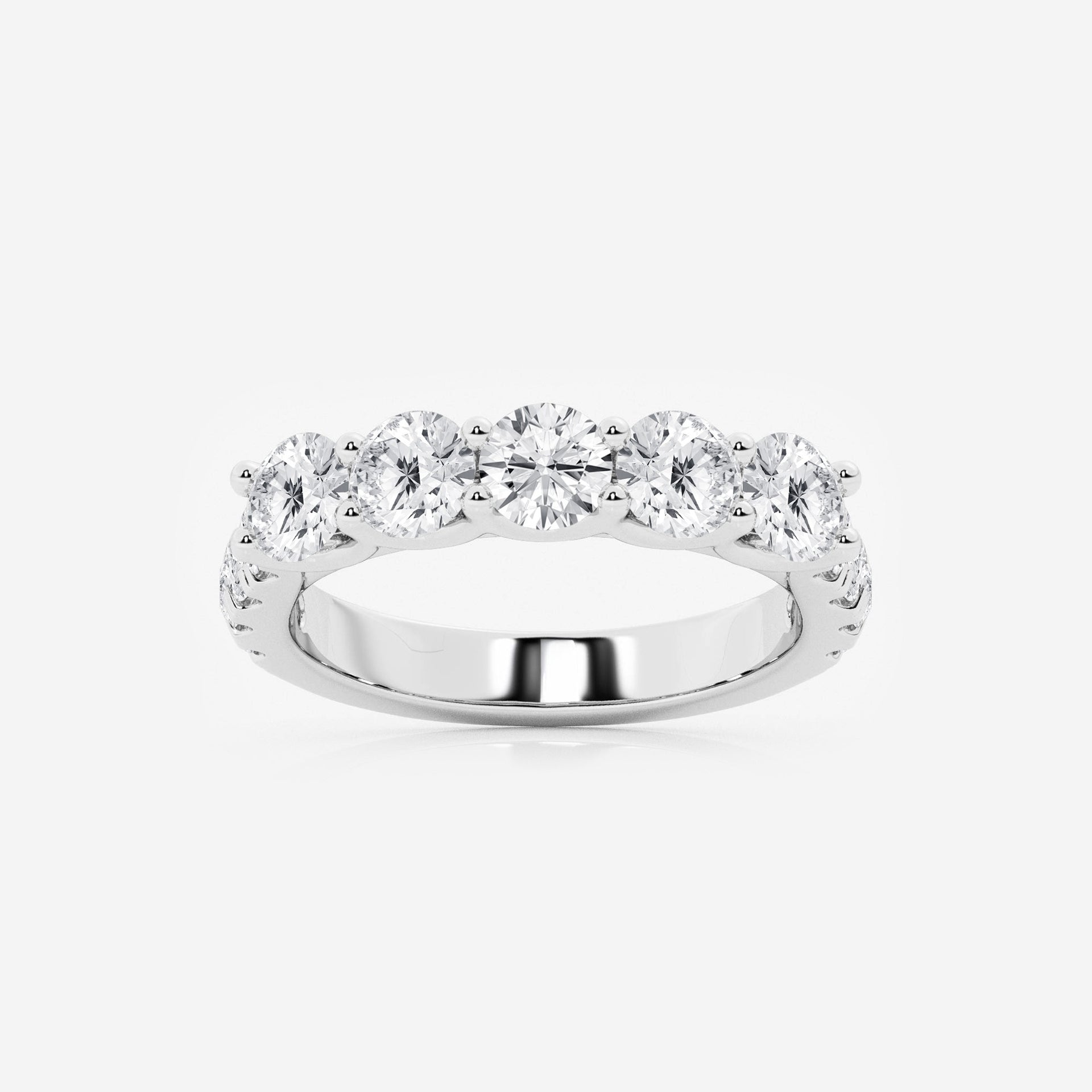 Round Moissanite Diamond Five Stone with Side Stones Fashion Band