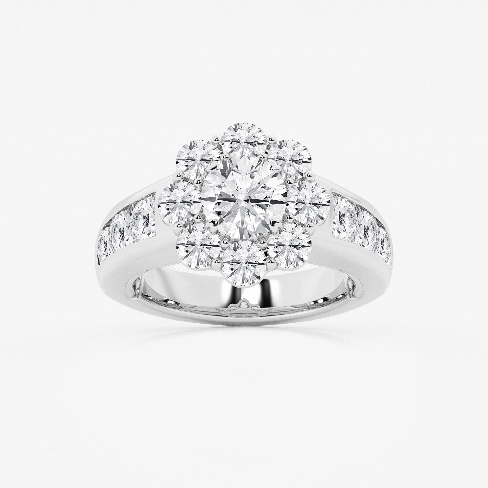 3 1/4 ctw Round Moissanite Diamond Floral Ring with Channel Set