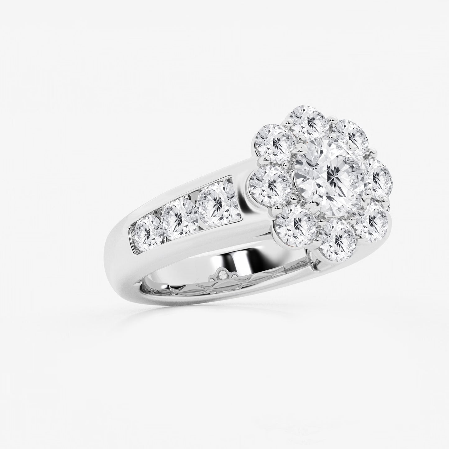 3 1/4 ctw Round Moissanite Diamond Floral Ring with Channel Set