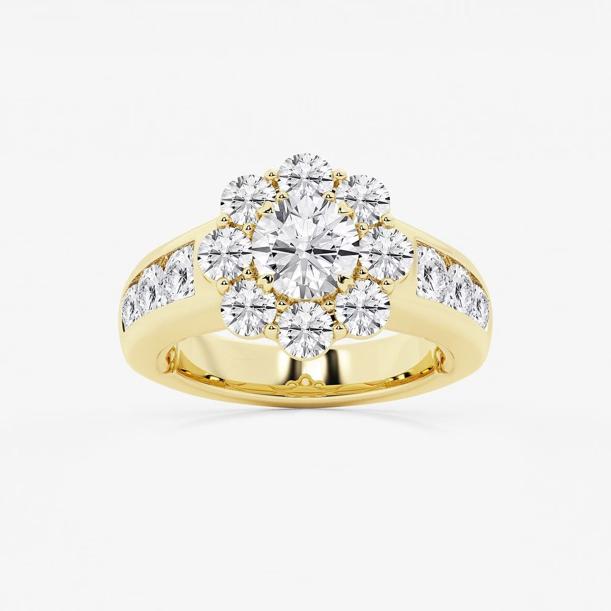 3 1/4 ctw Round Moissanite Diamond Floral Ring with Channel Set