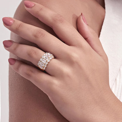 Badgley Mischka Near-Colorless 5 ctw Emerald Moissanite Diamond Three Row Fashion Band