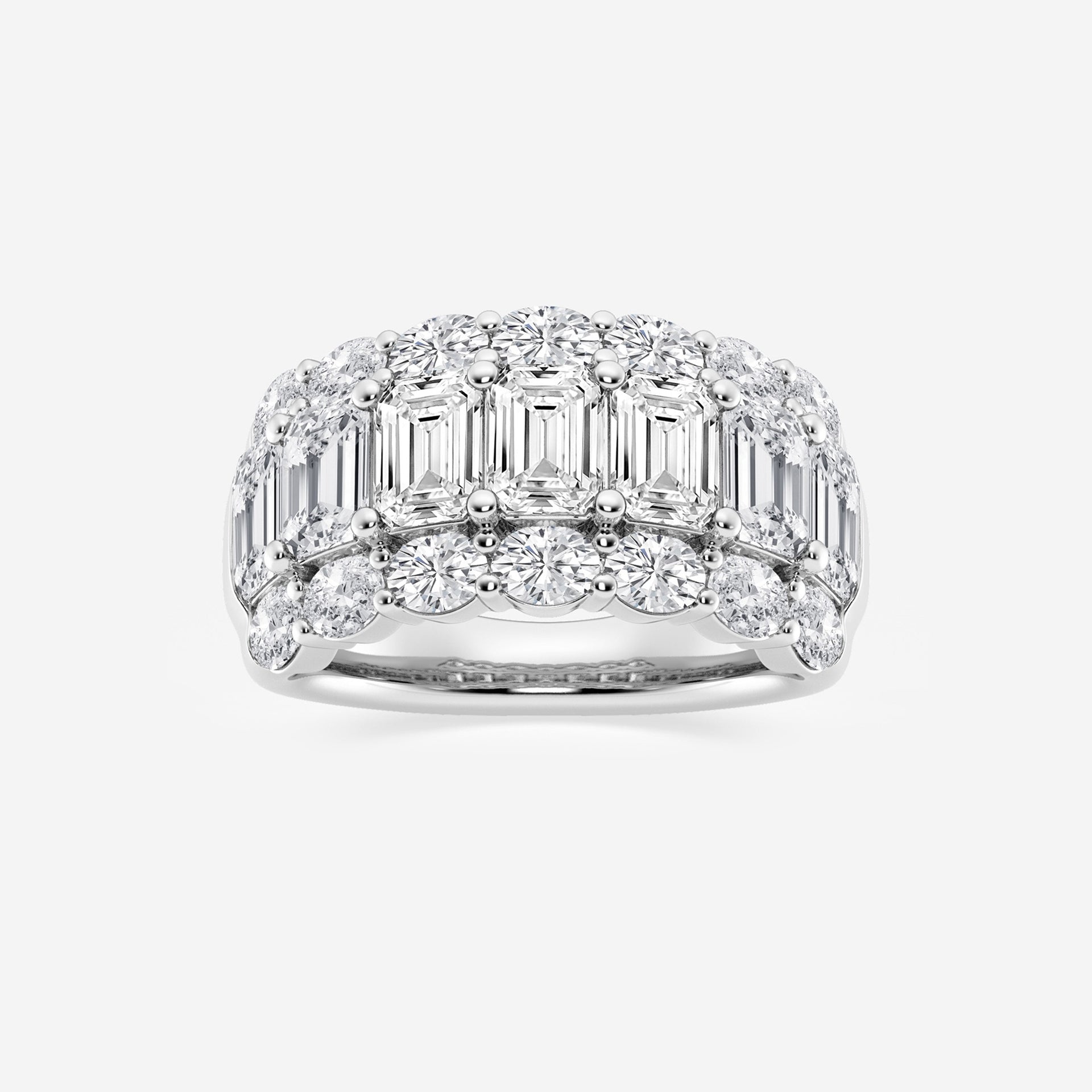 Badgley Mischka Near-Colorless 5 ctw Emerald Moissanite Diamond Three Row Fashion Band