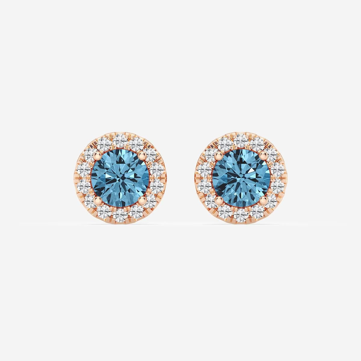 Round Moissanite Diamond Fancy Blue Halo Stud Earrings