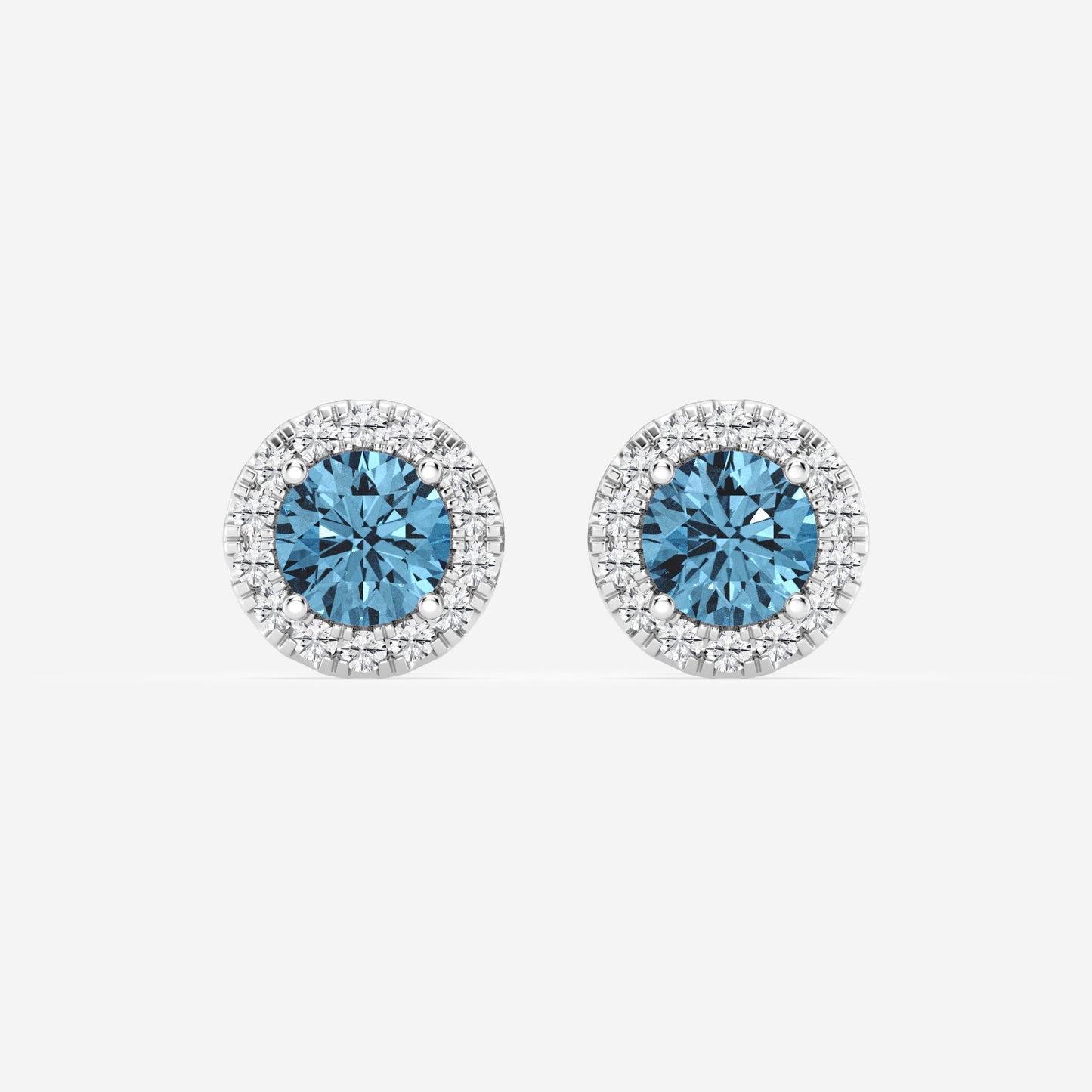Round Moissanite Diamond Fancy Blue Halo Stud Earrings