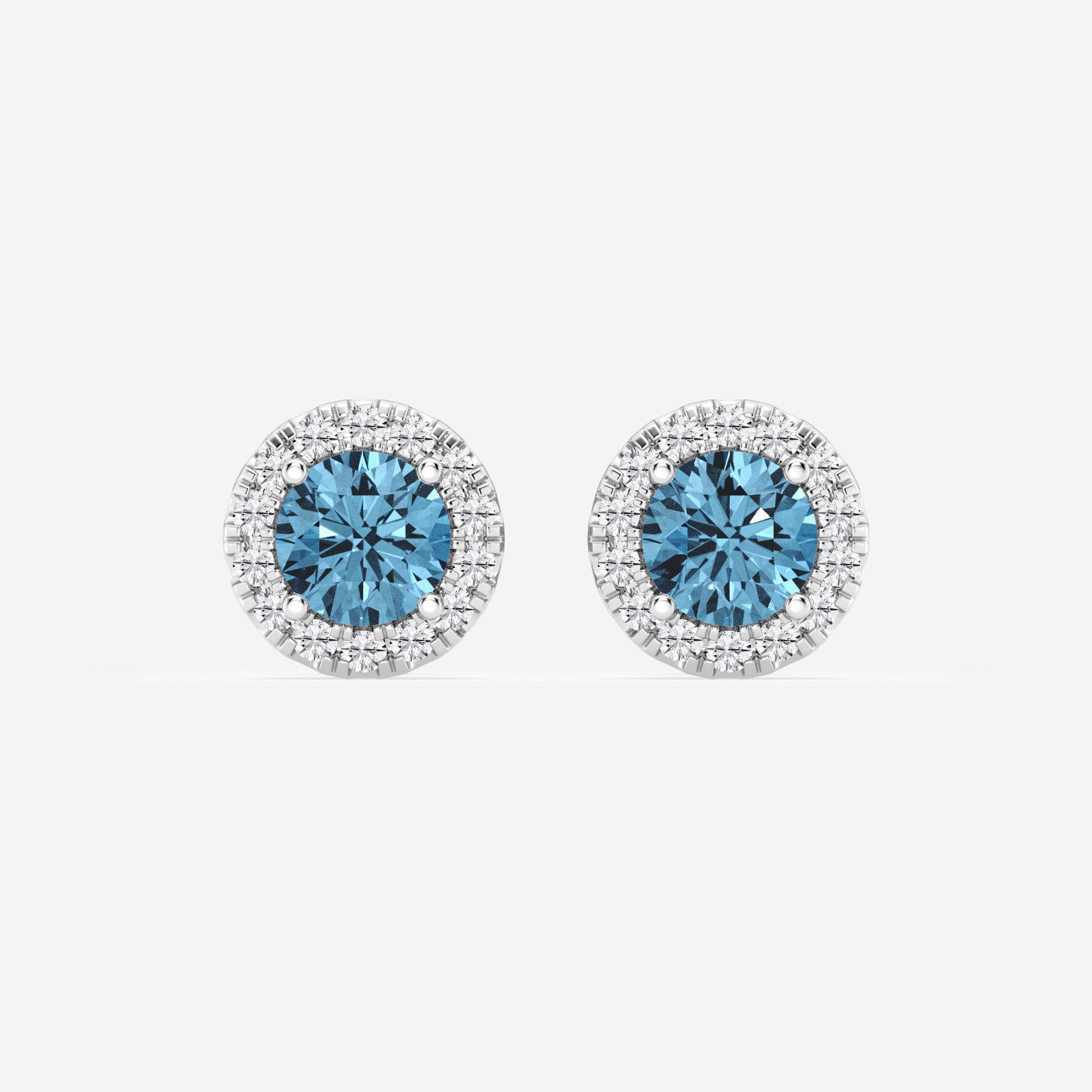 Round Moissanite Diamond Fancy Blue Halo Stud Earrings