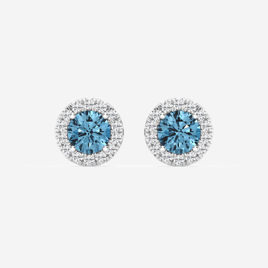 Round Moissanite Diamond Fancy Blue Halo Stud Earrings