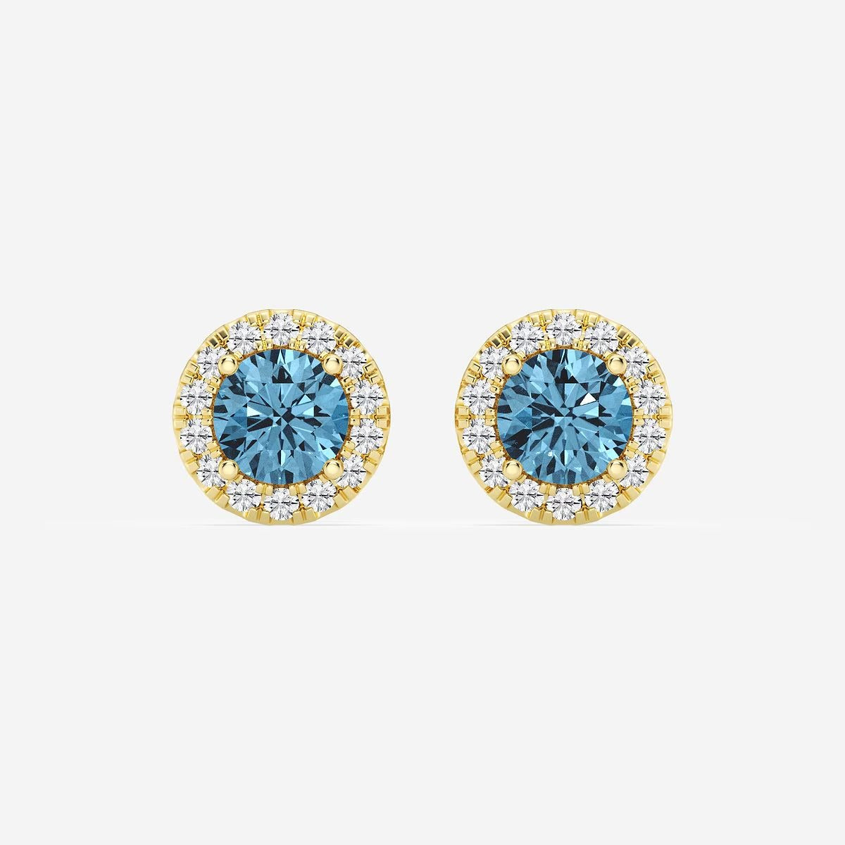 Round Moissanite Diamond Fancy Blue Halo Stud Earrings