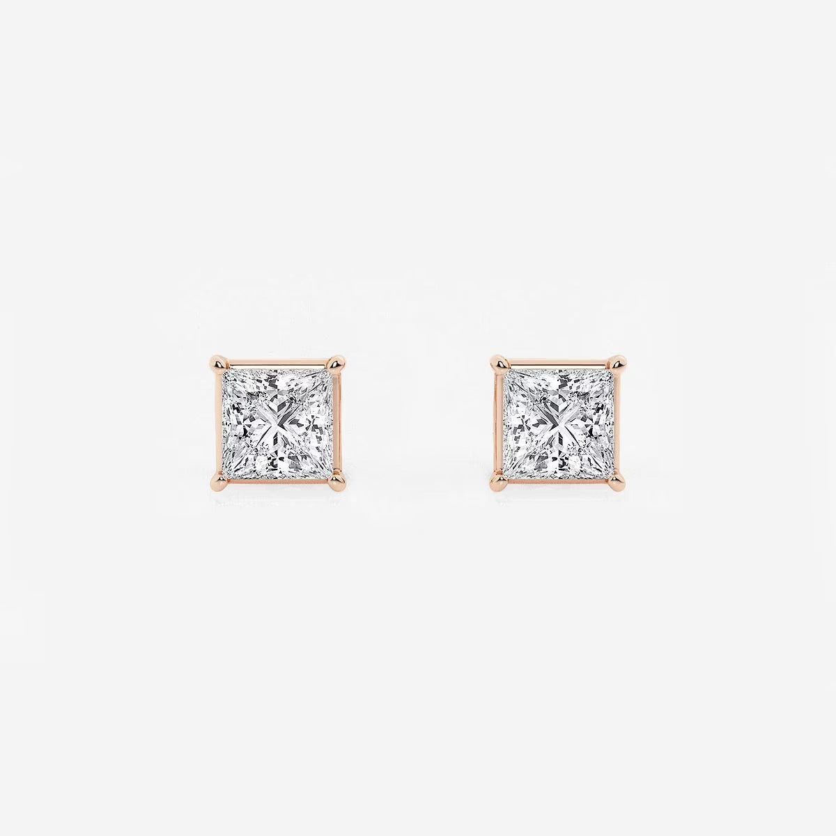 Princess Moissanite Diamond Solitaire Stud Earrings