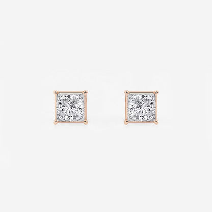 Princess Moissanite Diamond Solitaire Stud Earrings