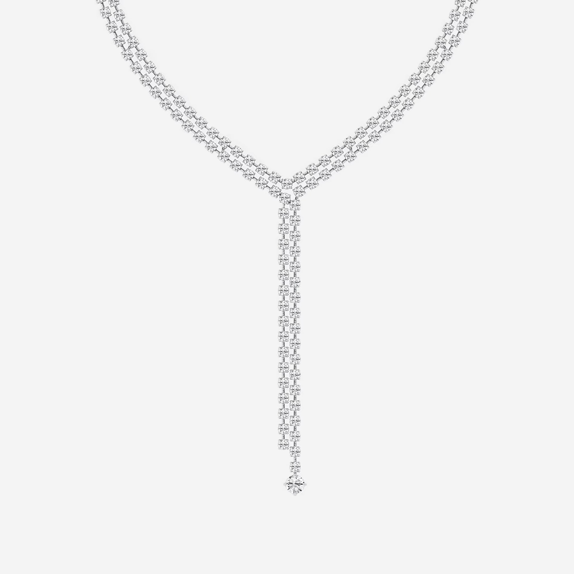 Round Moissanite Diamond Double Row Lariat Fashion Necklace