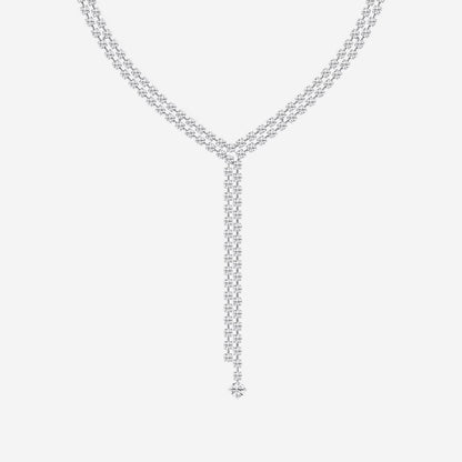 Round Moissanite Diamond Double Row Lariat Fashion Necklace