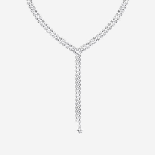 Round Moissanite Diamond Double Row Lariat Fashion Necklace
