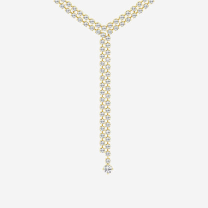 Round Moissanite Diamond Double Row Lariat Fashion Necklace