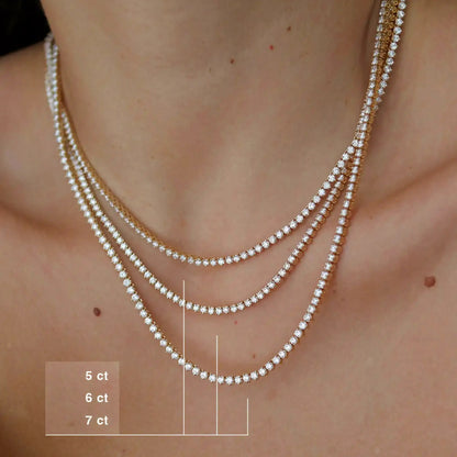 Round Moissanite Diamond Three-Prong Tennis Necklace