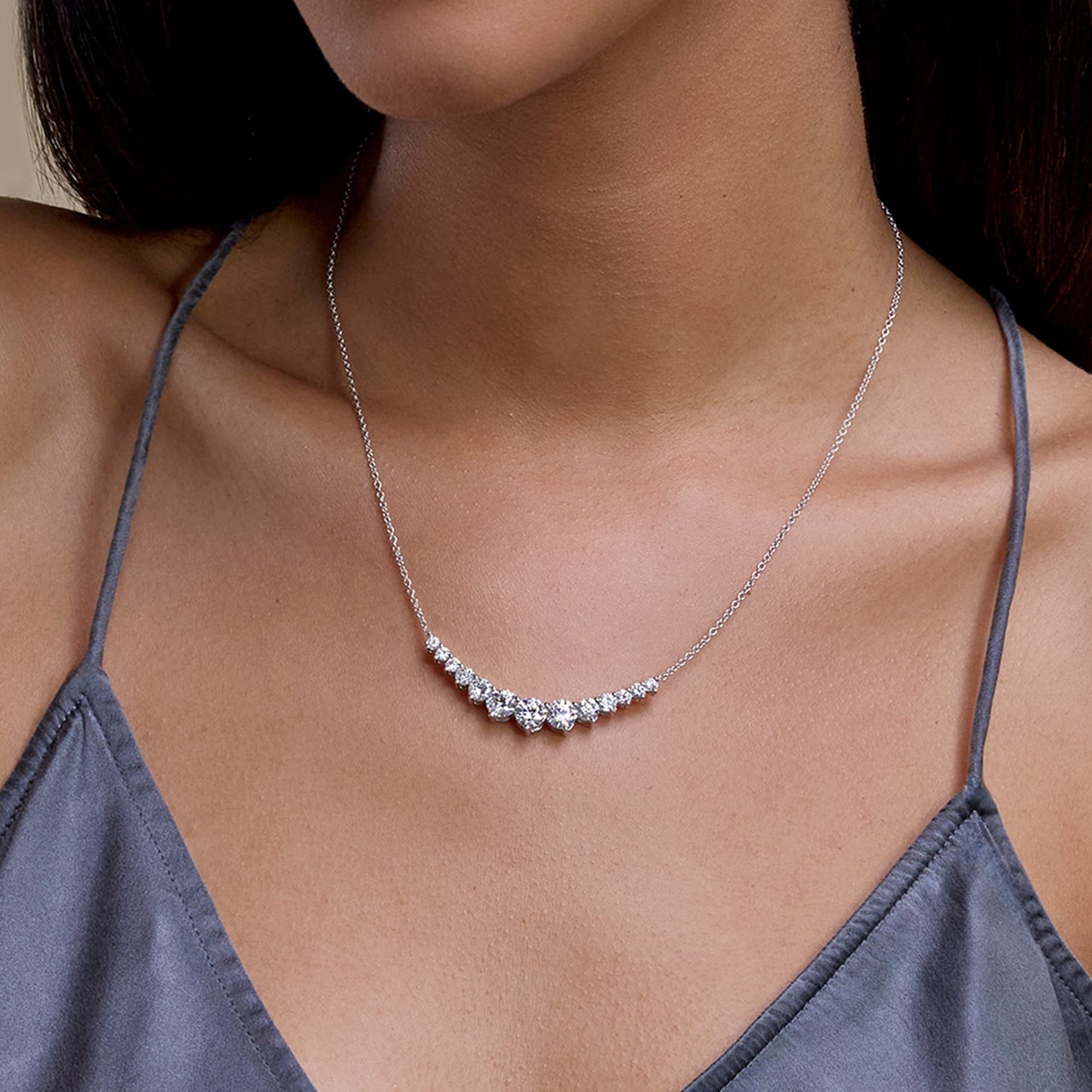 Round Moissanite Diamond Thirteen Stone Demi Eternity Fashion Necklace