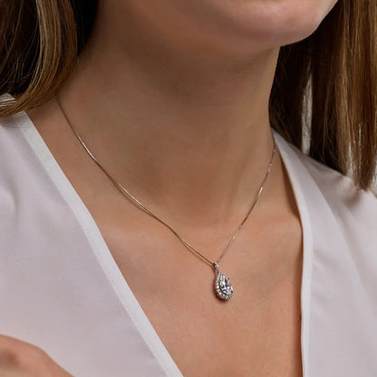 Badgley Mischka Near-Colorless 2 1/4 ctw Pear Moissanite Diamond Halo Pendant with Adjustable Chain