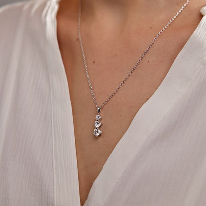Round Moissanite Diamond Three-Stone Drop Fashion Pendant with Adjustable Chain