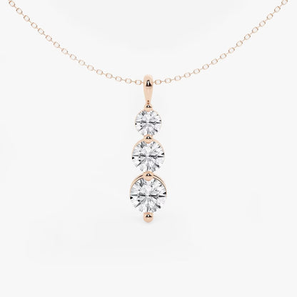 Round Moissanite Diamond Three-Stone Drop Fashion Pendant with Adjustable Chain