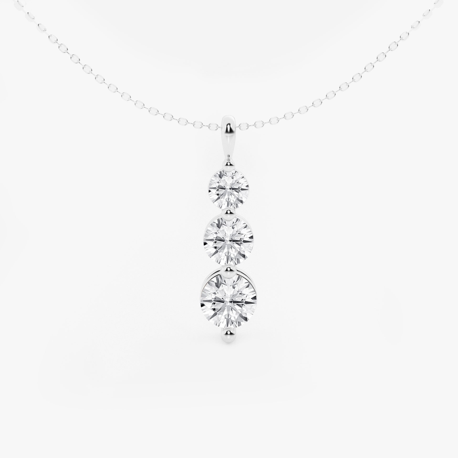 Round Moissanite Diamond Three-Stone Drop Fashion Pendant with Adjustable Chain