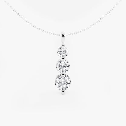 Round Moissanite Diamond Three-Stone Drop Fashion Pendant with Adjustable Chain