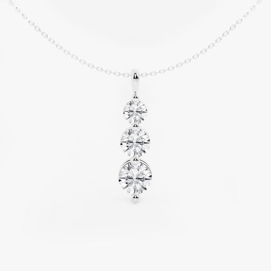 Round Moissanite Diamond Three-Stone Drop Fashion Pendant with Adjustable Chain