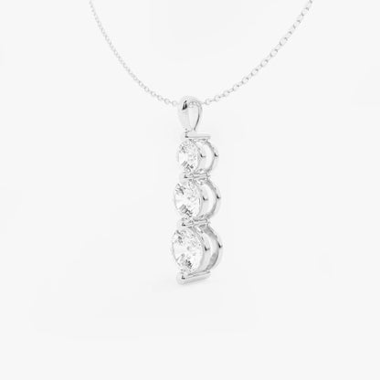 Round Moissanite Diamond Three-Stone Drop Fashion Pendant with Adjustable Chain