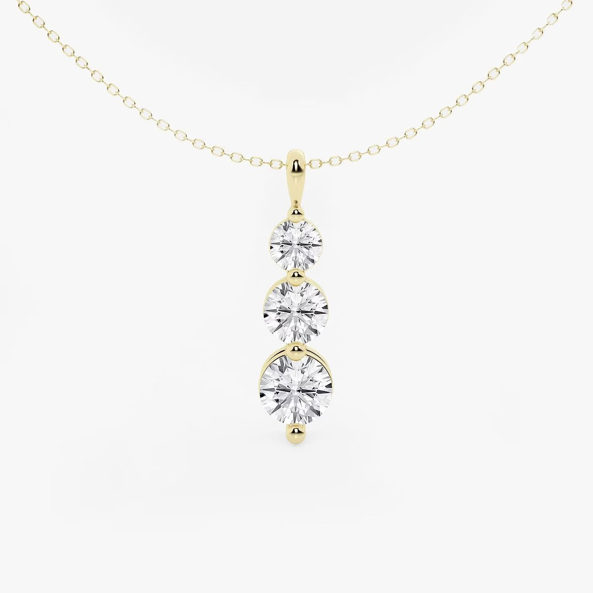 Round Moissanite Diamond Three-Stone Drop Fashion Pendant with Adjustable Chain