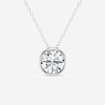 2 ctw Round Moissanite Diamond Bezel Set Solitaire Pendant with Adjustable Chain