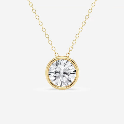 2 ctw Round Moissanite Diamond Bezel Set Solitaire Pendant with Adjustable Chain